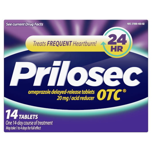 Prilosec otc, Omeprazole 20 mg, Acid reducer, Heartburn relief - 14 tablets