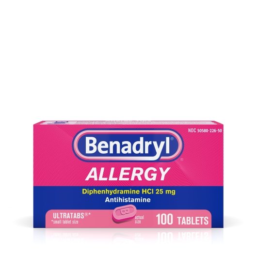 Benadryl Antihistamine Allergy Relief Diphenhydramine HCl 25 mg - 100 tablets