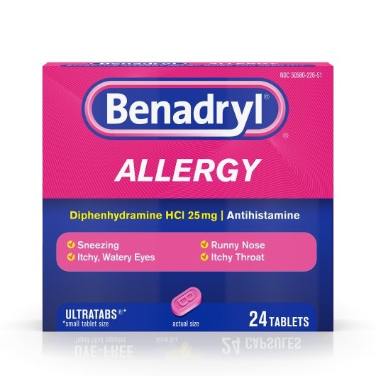 Benadryl Antihistamine Allergy Relief Diphenhydramine HCl 25 mg - 24 tablets