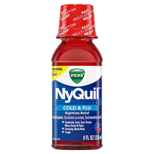 Vicks Nyquil Cold and Flu Relief Liquid, Cherry - 8 oz