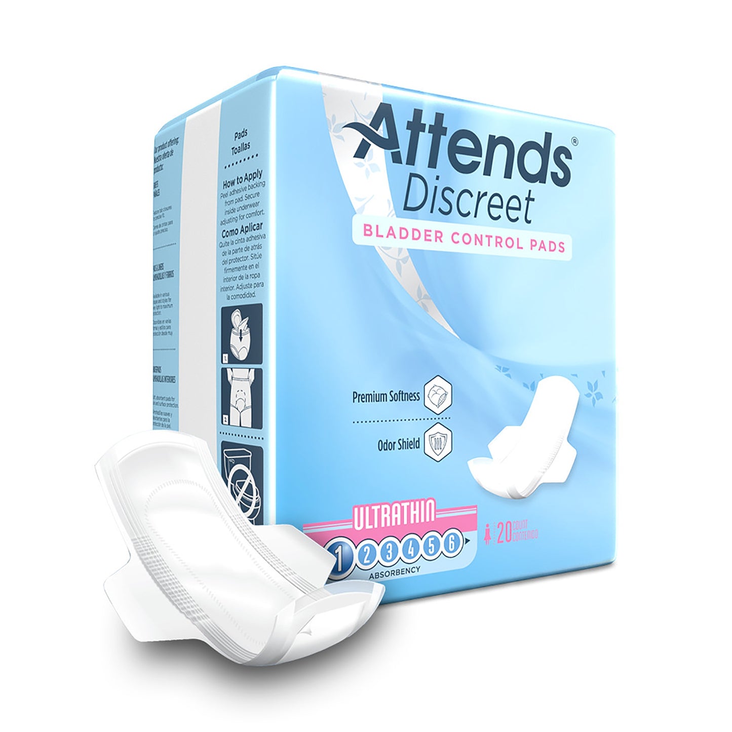 Attends Discreet Ultra Thin Pad Light Absorbency - 20 count