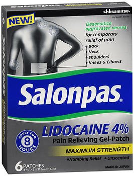 Salonpas 4% Strength Lidocaine Topical Pain Relief Patch - 6 per Box