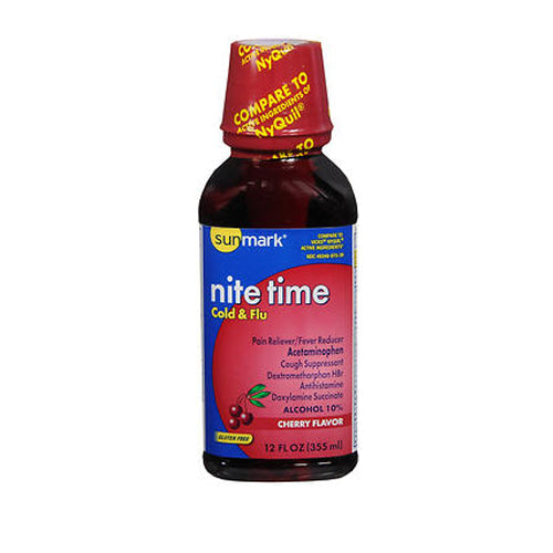 Sunmark, Sunmark Nite Time Cold Flu Liquid, Cherry Flavor 12 oz