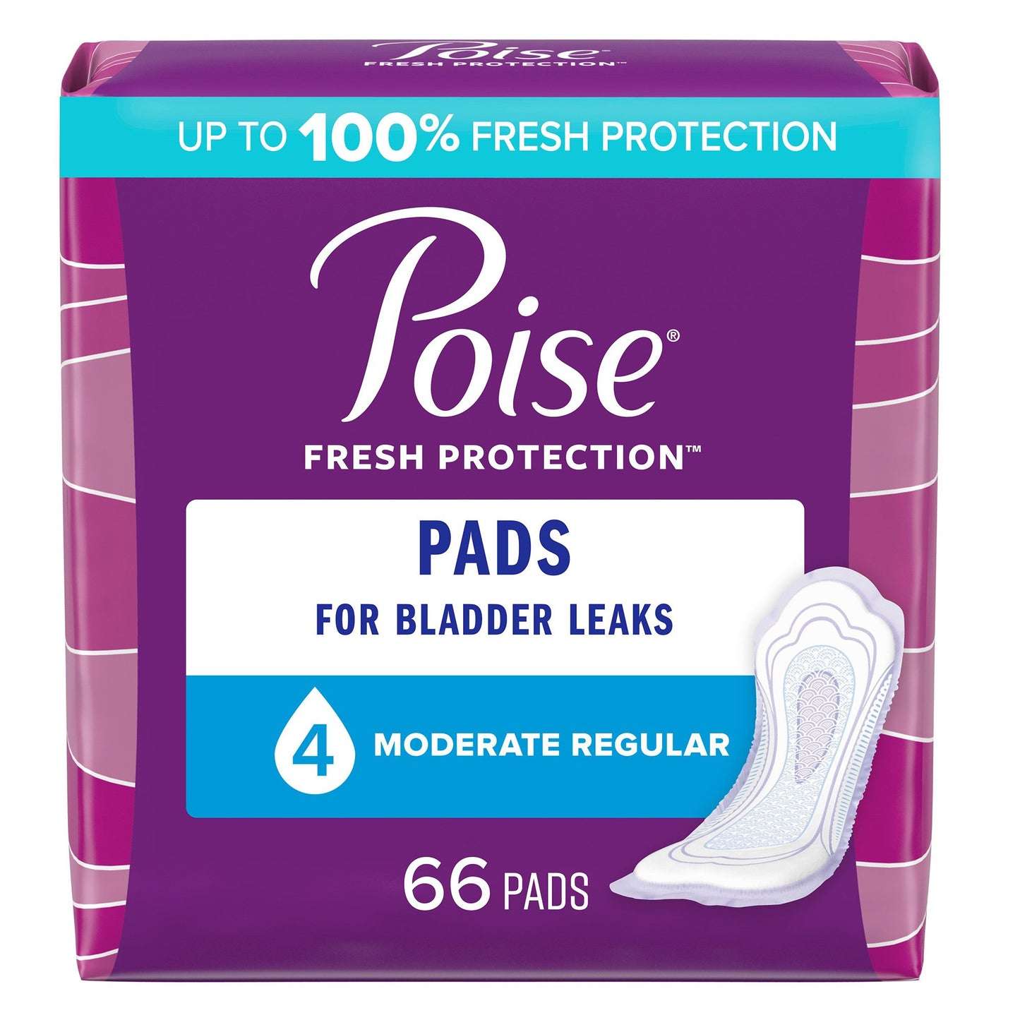 Poise Incontinence Pads, Medium Absorbency, Regular Length, 66 Count