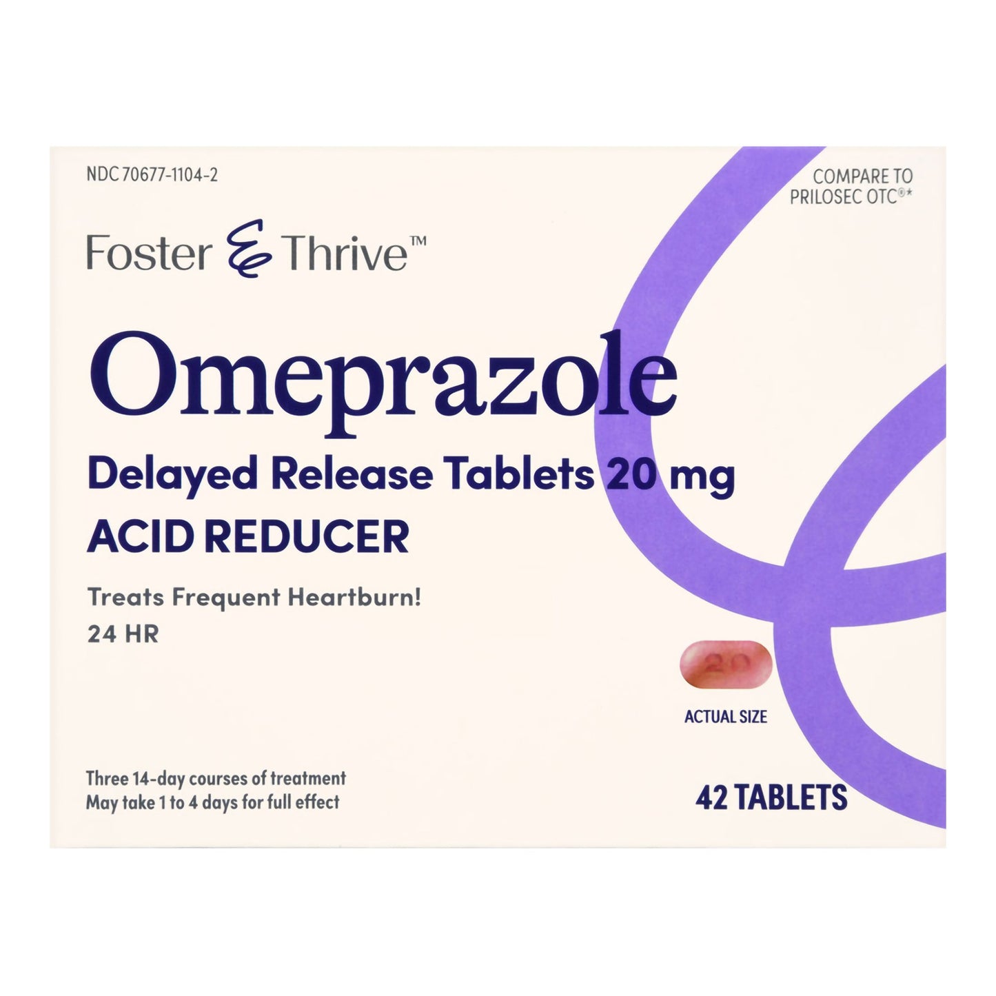 Foster & Thrive Omeprazole 20 mg, Acid reducer, Heartburn relief Antacid - 42 per Box