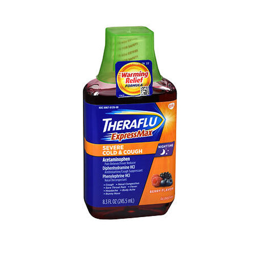 Theraflu, Theraflu ExpressMax Nighttime Severe Cold & Cough Liquid Berry Flavor, 8.3 Oz