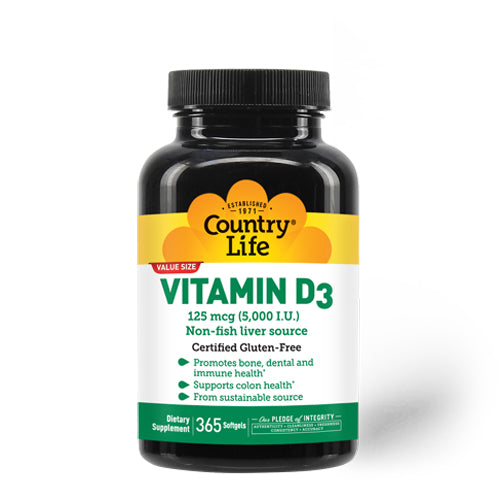 Country Life, Vitamin D3 (5000 IU), 125 Mcg, 365 Softgels