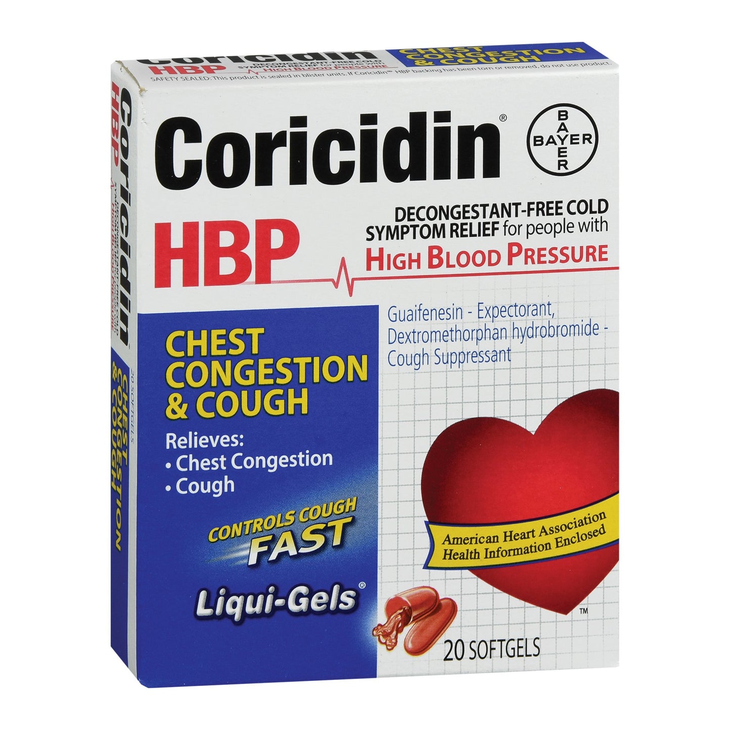 Coricidin HBP Chest Congestion & Cough Medicine, Liquid Gels - 20 Count