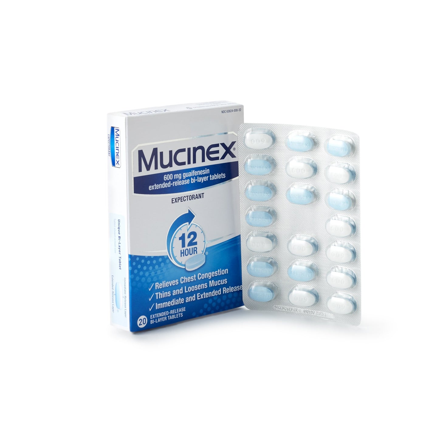 Mucinex 600 mg Guaifenesin Tablets - 20 tablets