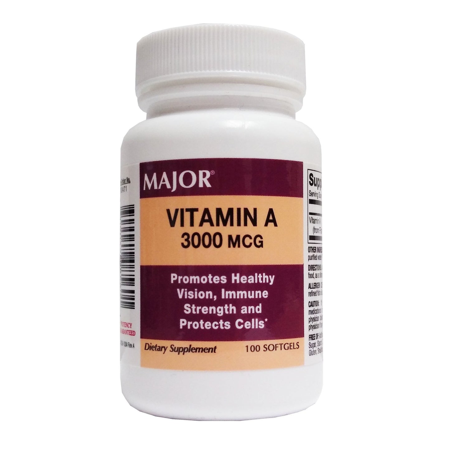 Major Vitamin A Capsule 3,000 mcg - 100 per Bottle