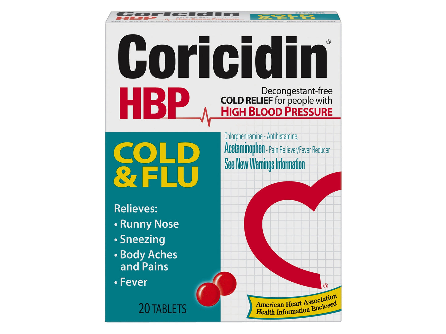 Coricidin HBP Cold and Flu Medicine - 20 Tablet