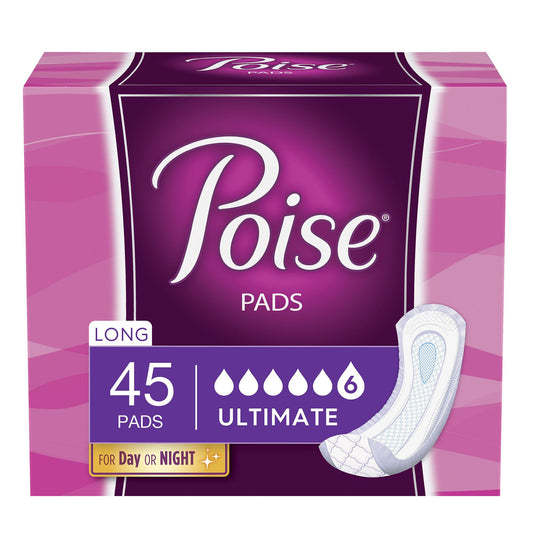 Poise Incontinence Pads, Ultimate Absorbency, Long Length, 45 Count